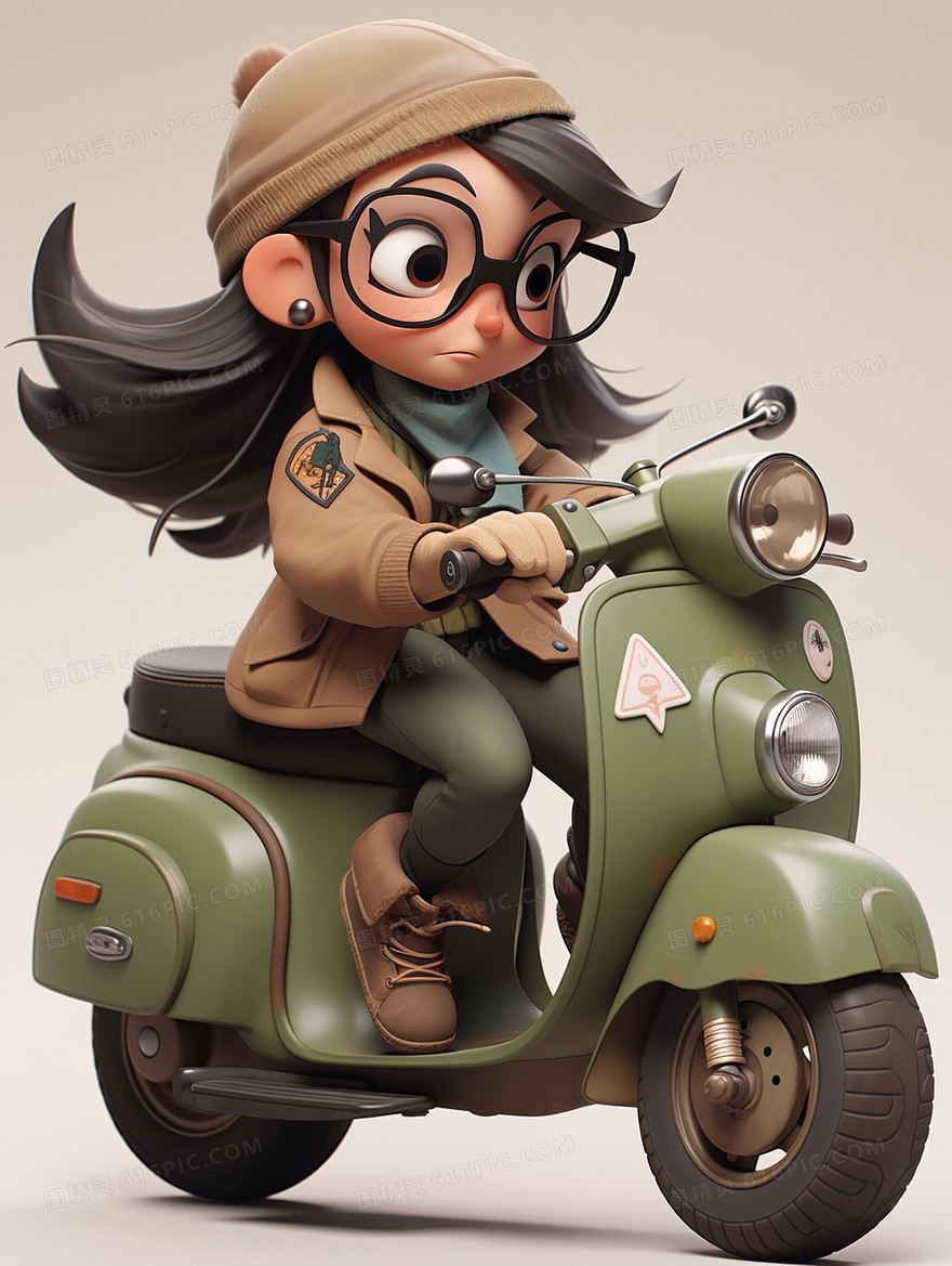 3D卡通动漫俏皮可爱小女生骑摩托车
