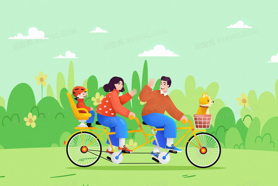 绿色健身锻炼世界骑行日插画