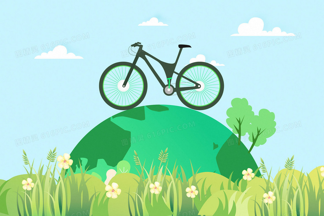 环保风格世界骑行日骑车插画