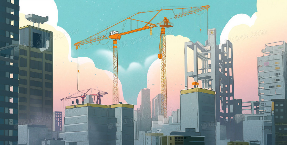 建筑施工工地安全生产创意宣传插画