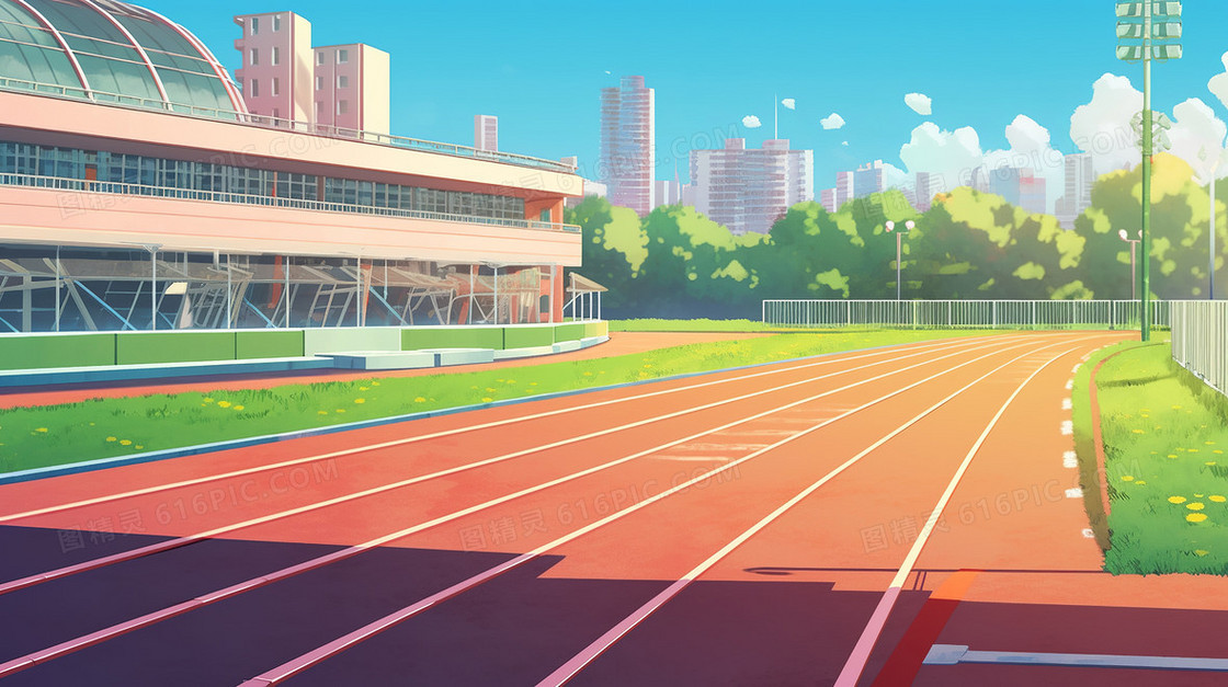 学校操场教学楼场景创意插画