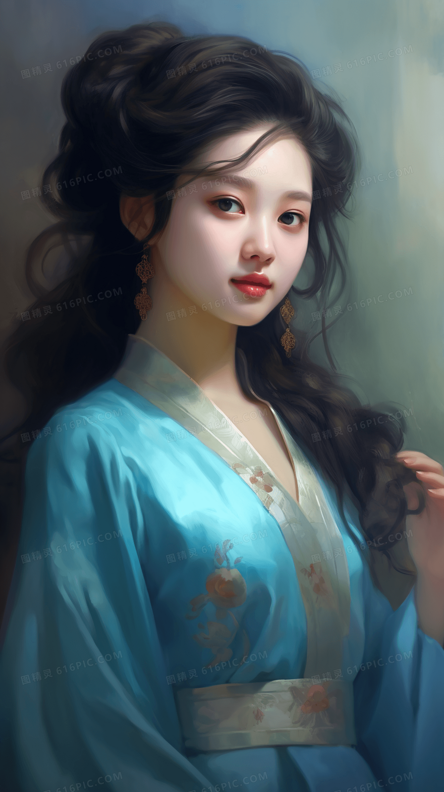 彩色唯美中国风女孩插画