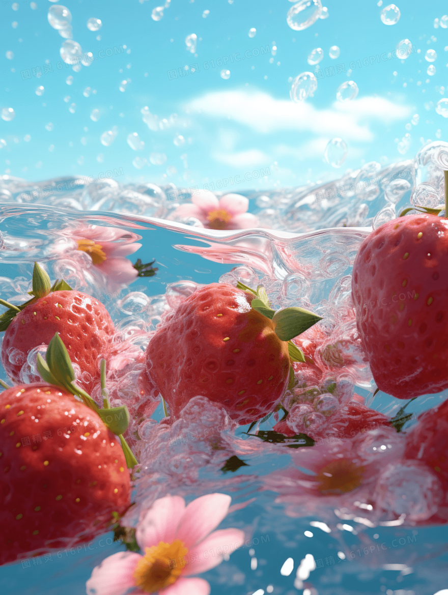 彩色夏季清凉草莓水果插画
