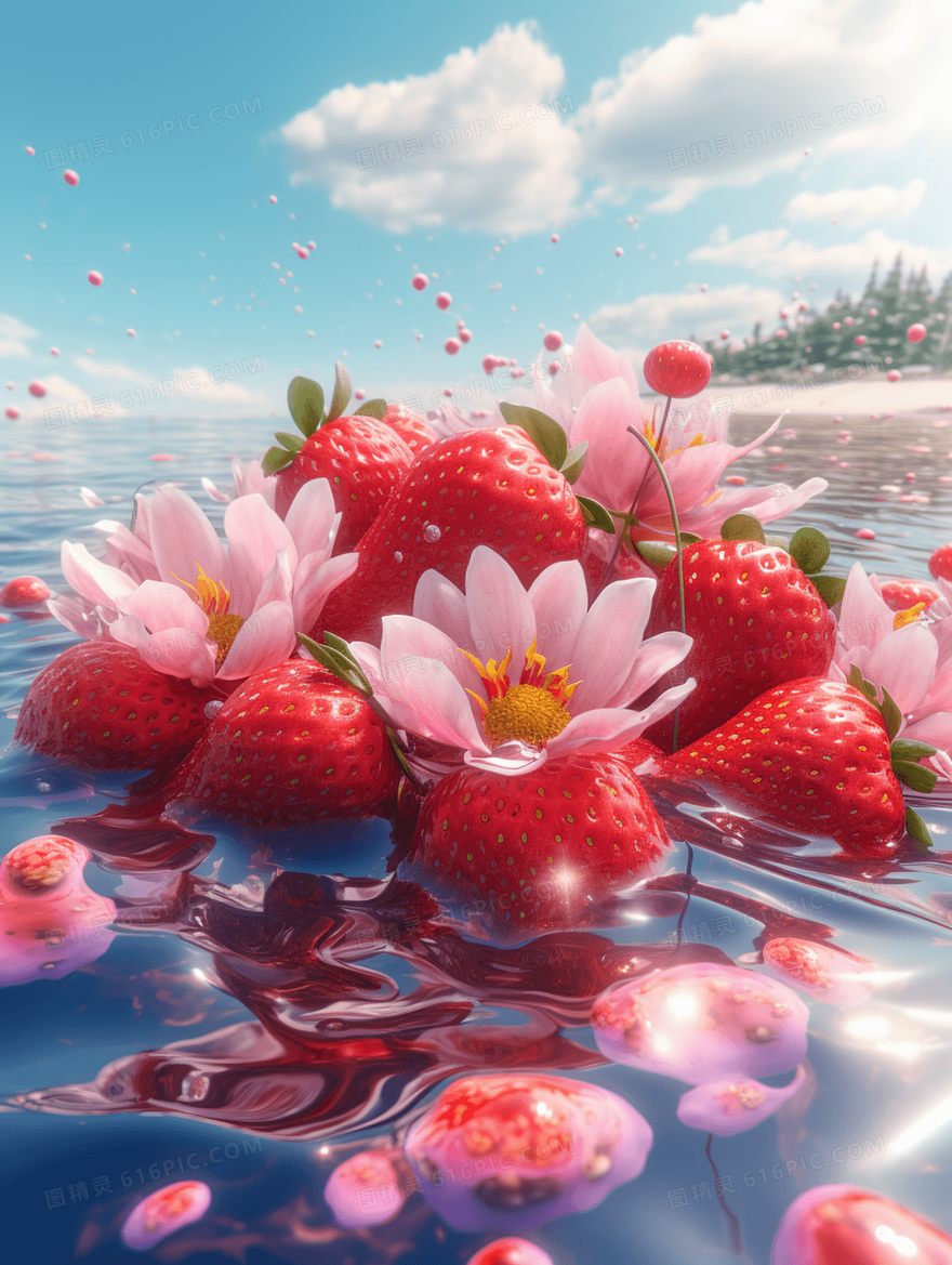 彩色夏季清凉草莓水果插画