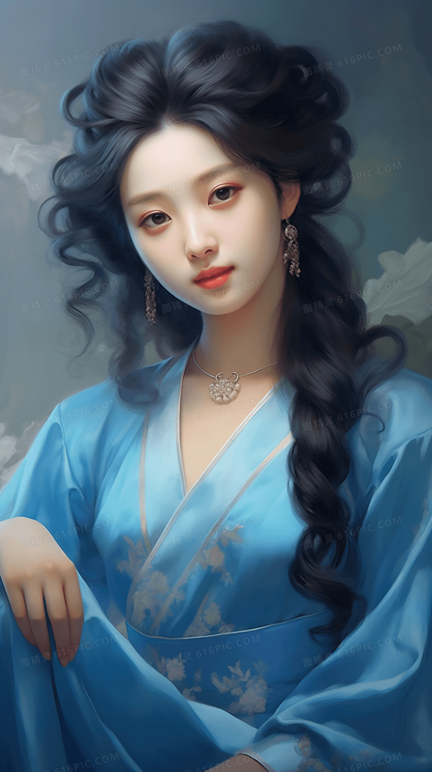 彩色唯美中国风女孩插画
