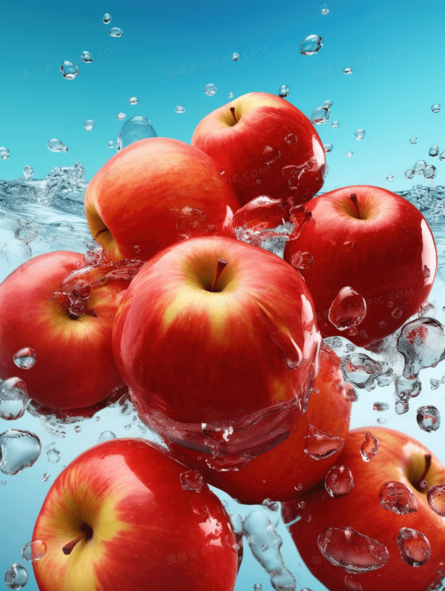 彩色创意苹果水果漂浮广告