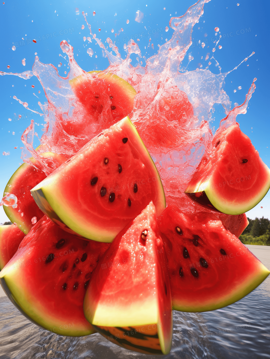 彩色创意西瓜水果漂浮广告