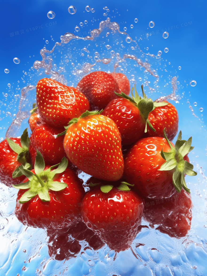 彩色创意草莓水果漂浮广告