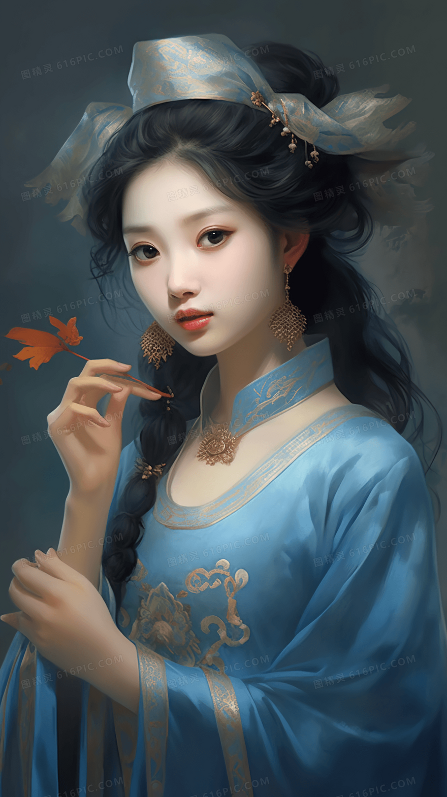彩色唯美中国风女孩插画