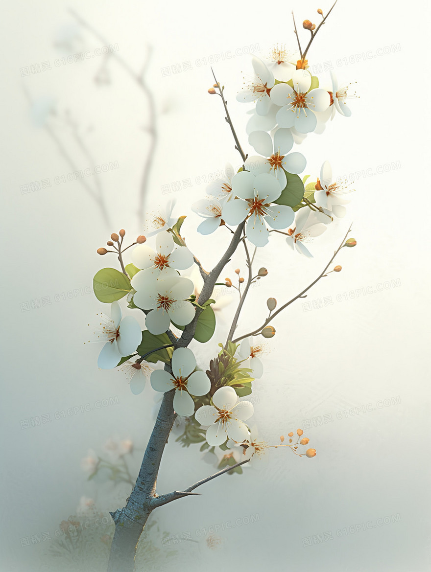 空灵雅致梅花特写插画