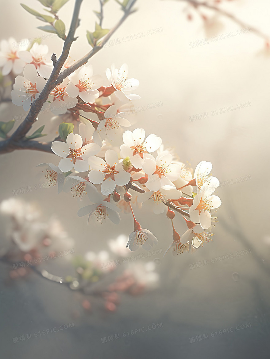空灵雅致梅花特写插画