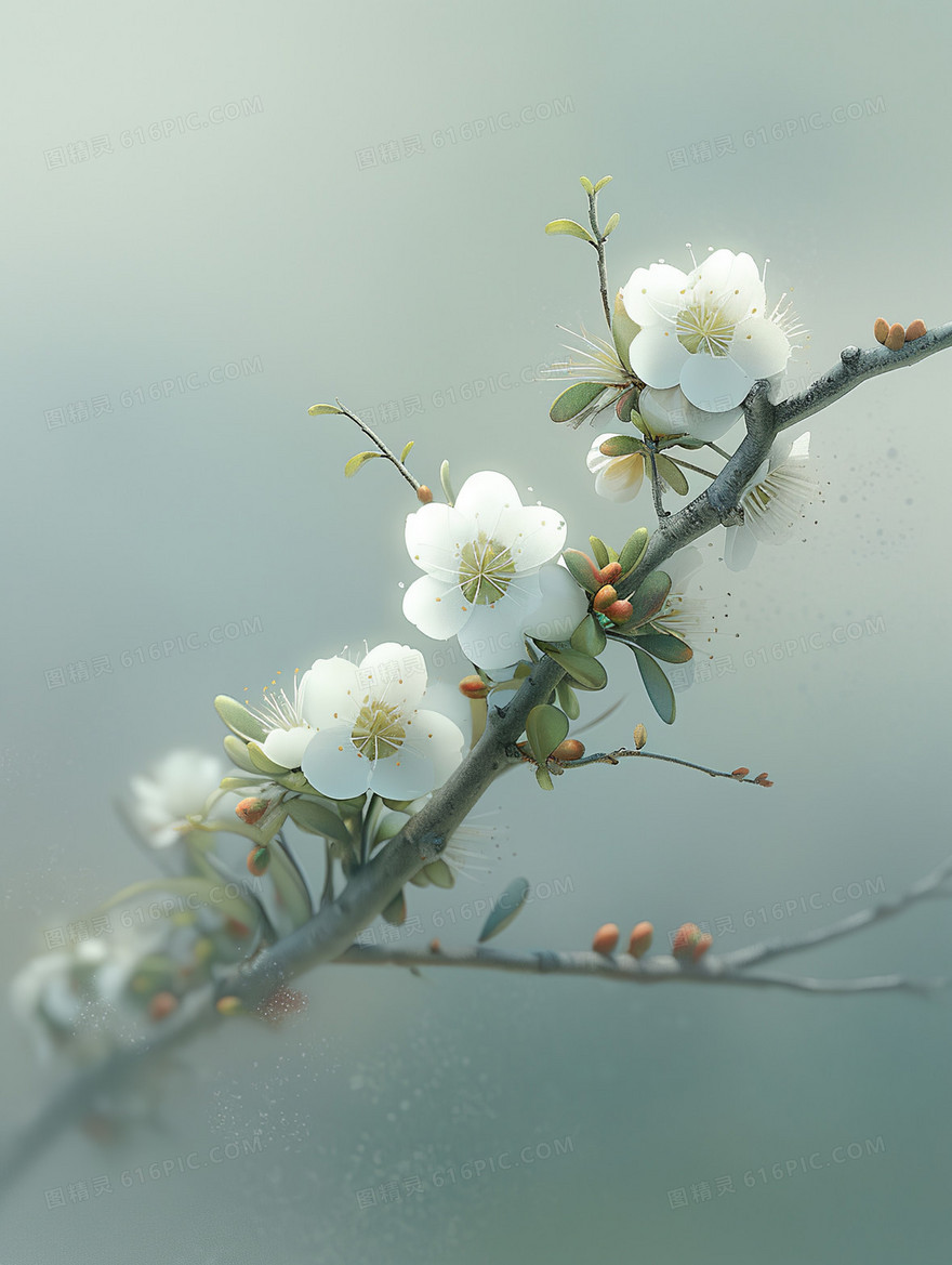空灵雅致梅花特写插画