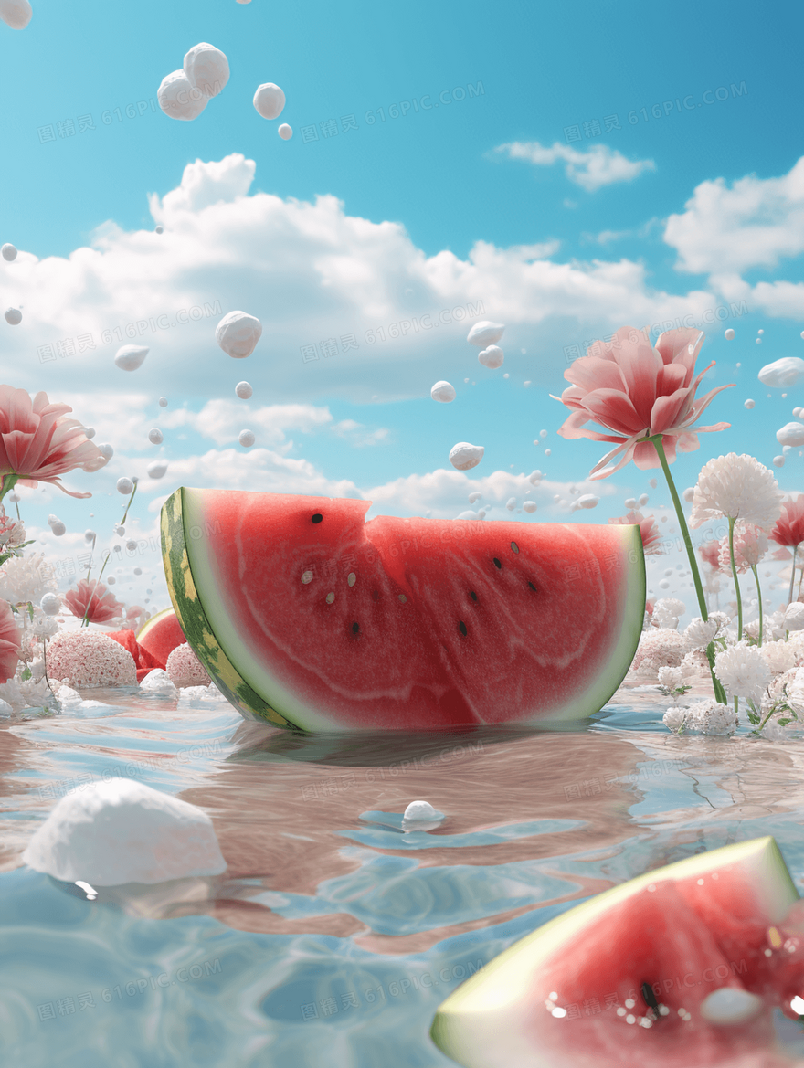 彩色西瓜水果创意插画