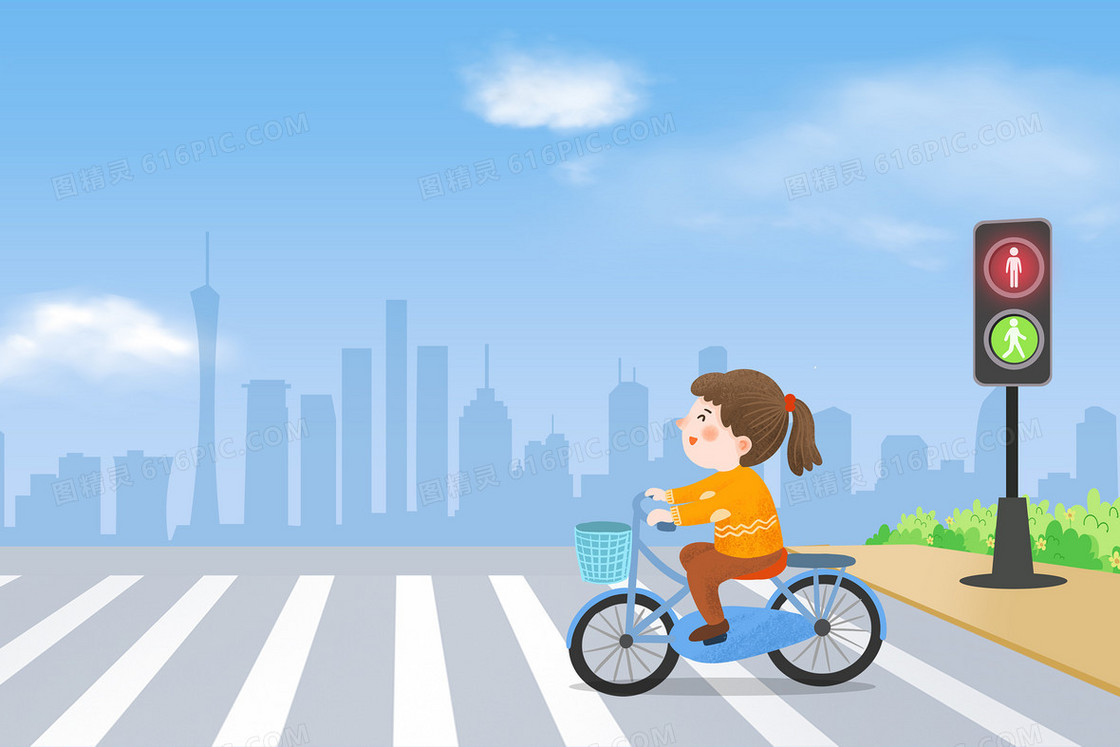 城市马路骑自行车骑行日插画