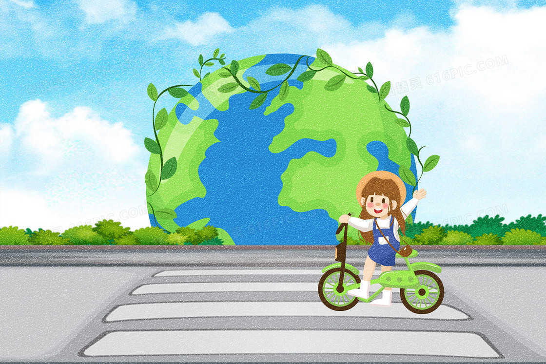 骑行日地球节能减排骑车插画