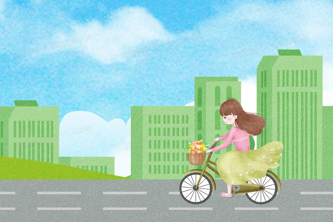 绿色城市节能环保骑行日插画