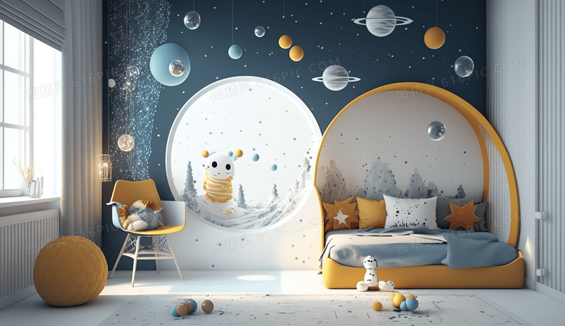 彩色星球探索儿童房装饰