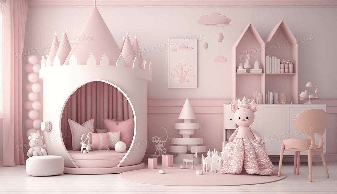 粉色温馨女孩公主风儿童房