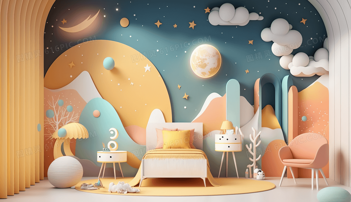彩色星球探索儿童房装饰