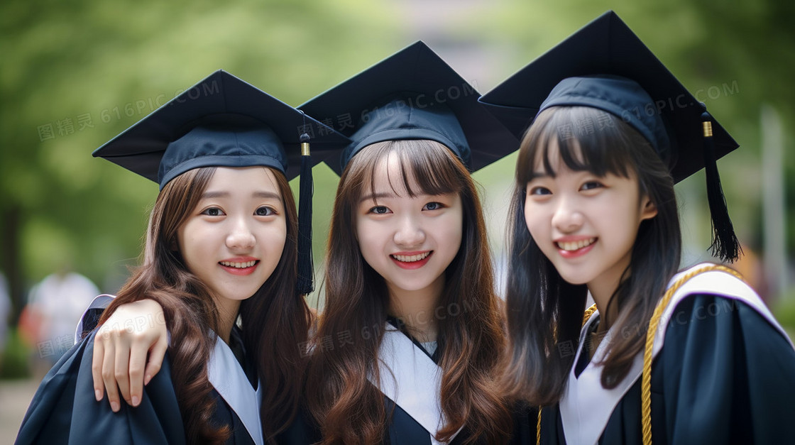 毕业典礼上3个女生开心的合照