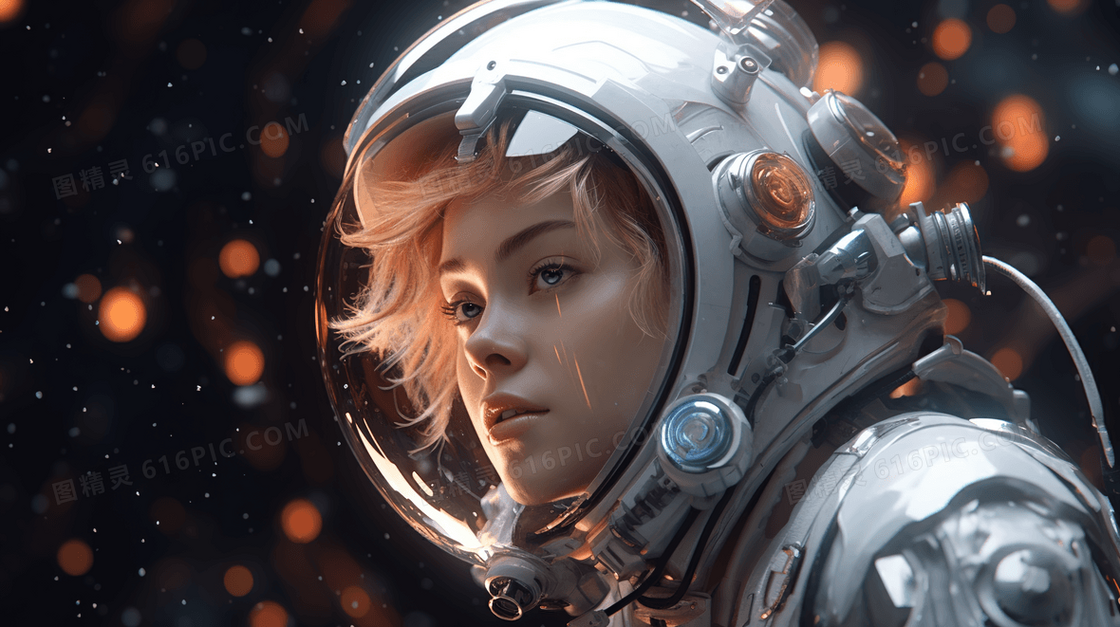 科技感宇宙女宇航员插画