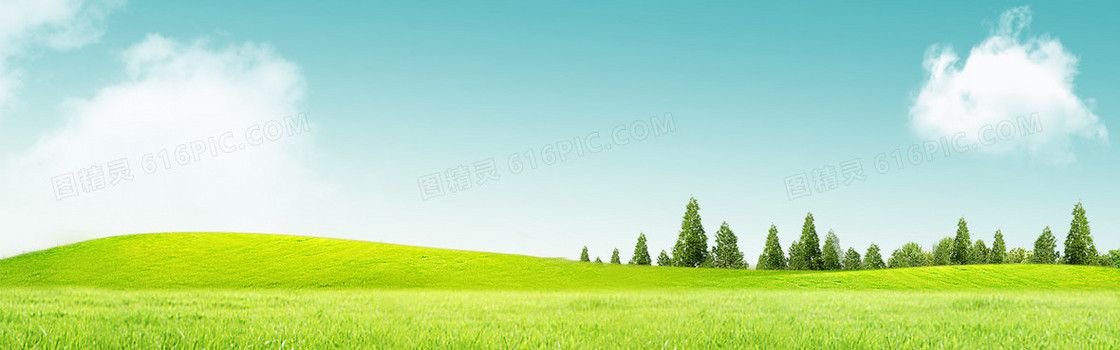 蓝天白云绿草地banner背景