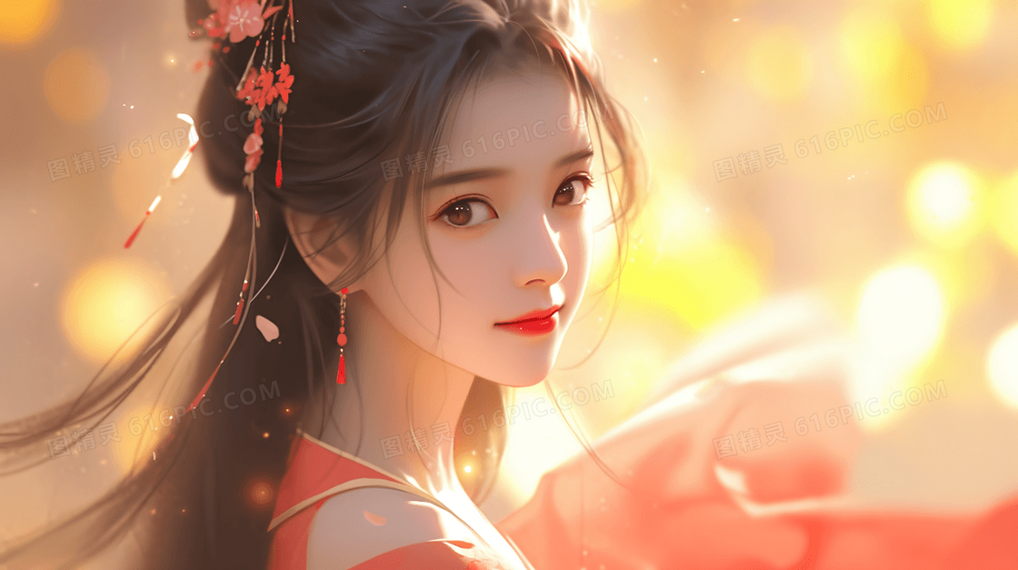 彩色唯美中国风女士插画