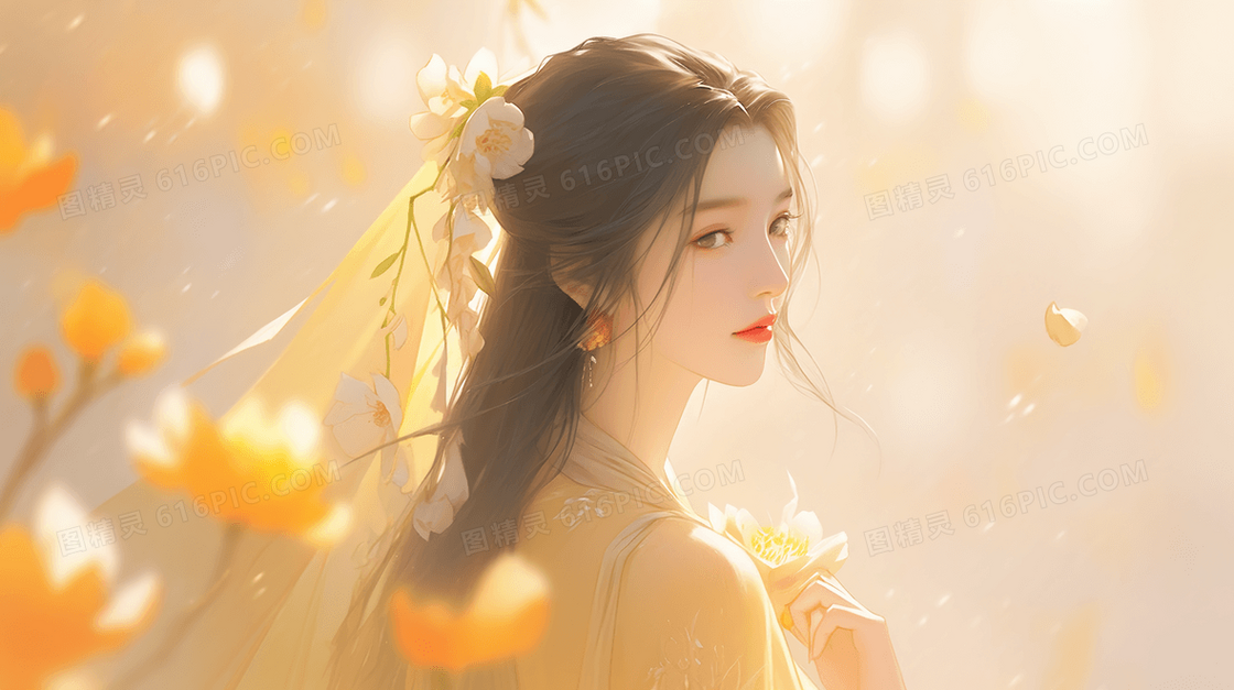 彩色唯美中国风女士插画