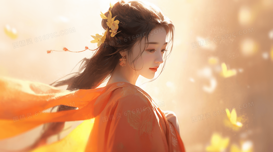 彩色唯美中国风女士插画