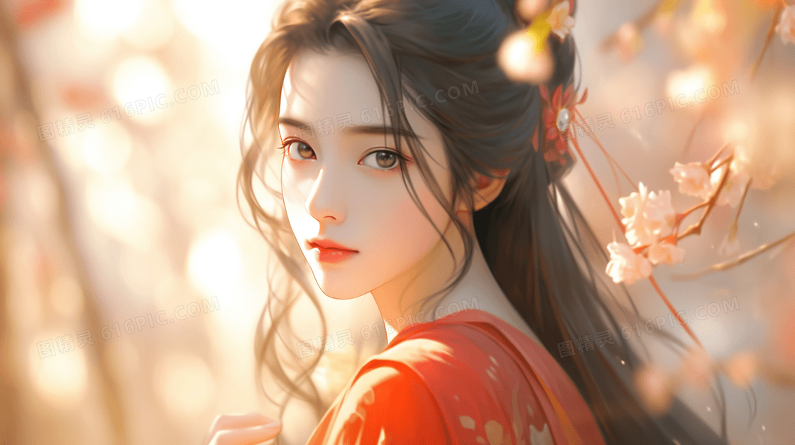 彩色唯美中国风女士插画