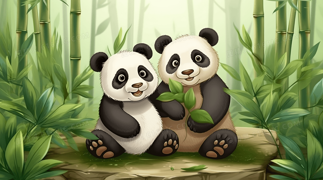 手绘中国国宝大熊猫插画