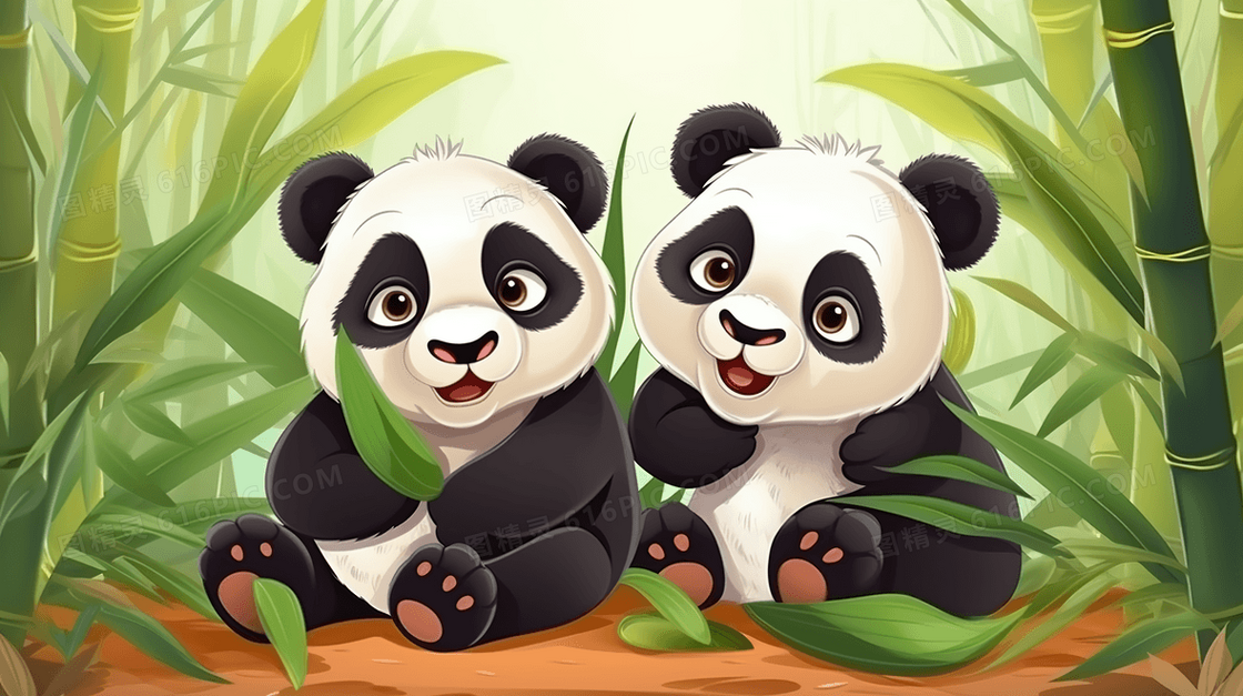 手绘中国国宝大熊猫插画