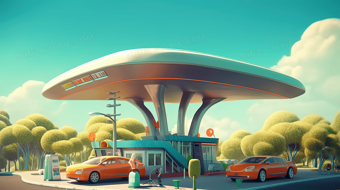 科技感停车场里的新能源汽车创意合成图