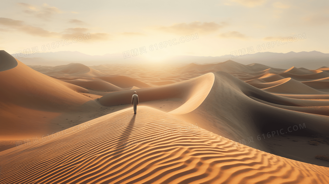 金色沙漠旅行风景插画