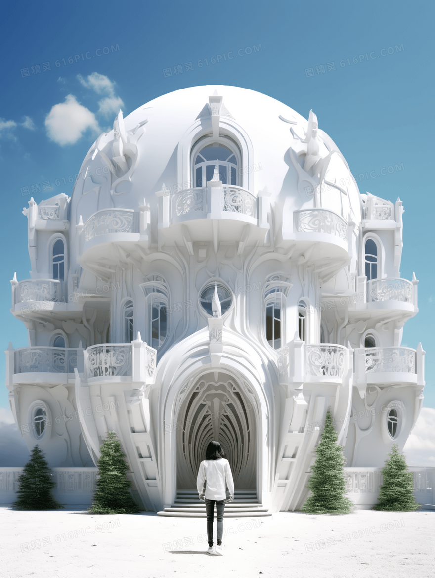白色欧式建筑设计概念图片