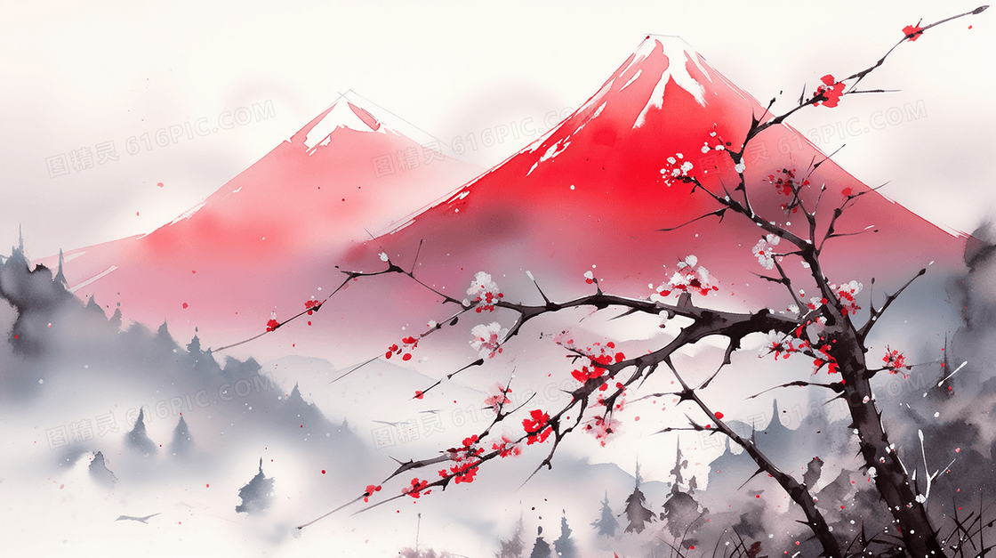 太阳山水风景插画