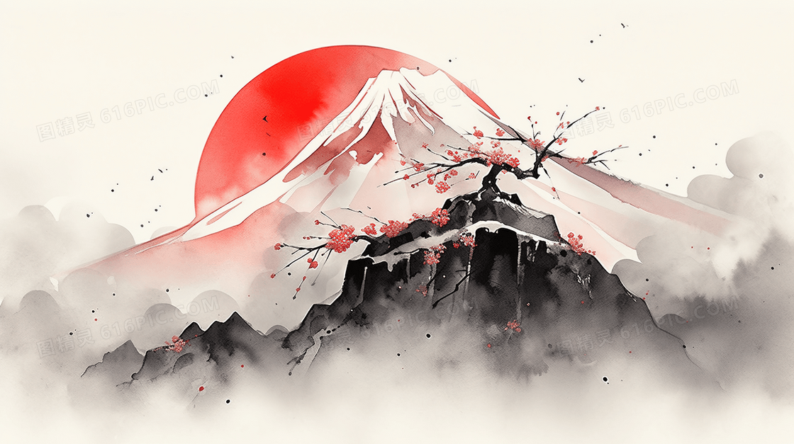 太阳山水风景插画