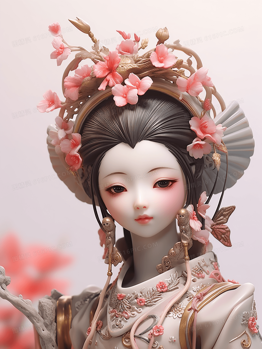 精致古风美女3D娃娃创意图片