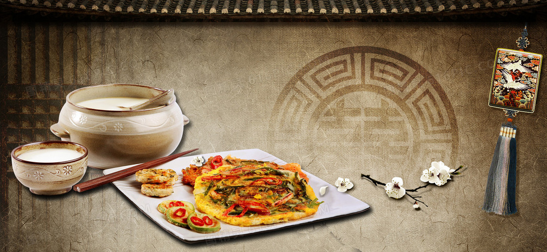 美食饮食高档中国风棉麻纹理花纹背景banner