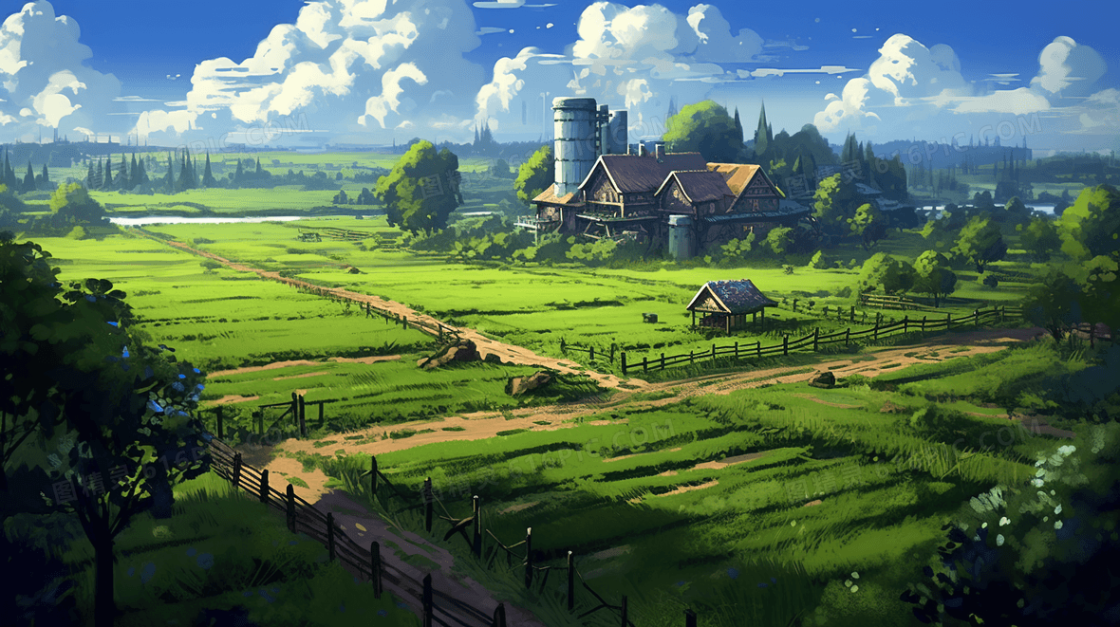 乡村大自然风景插画