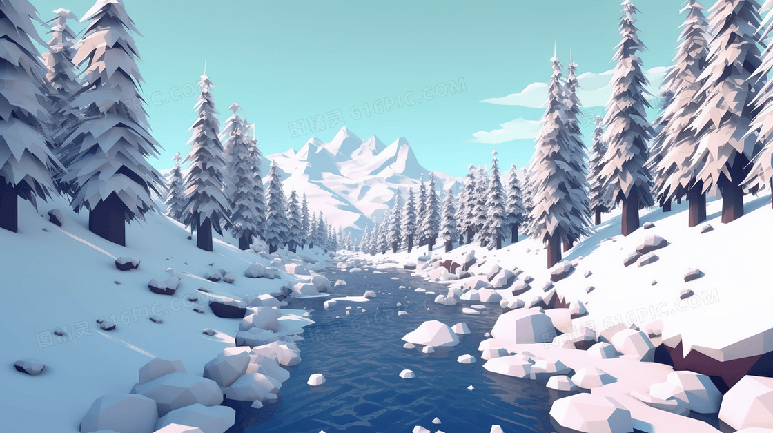 冬日冰雪融化风景插画