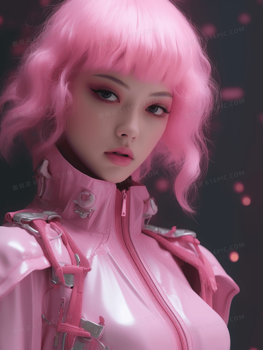 粉色科技少女插画