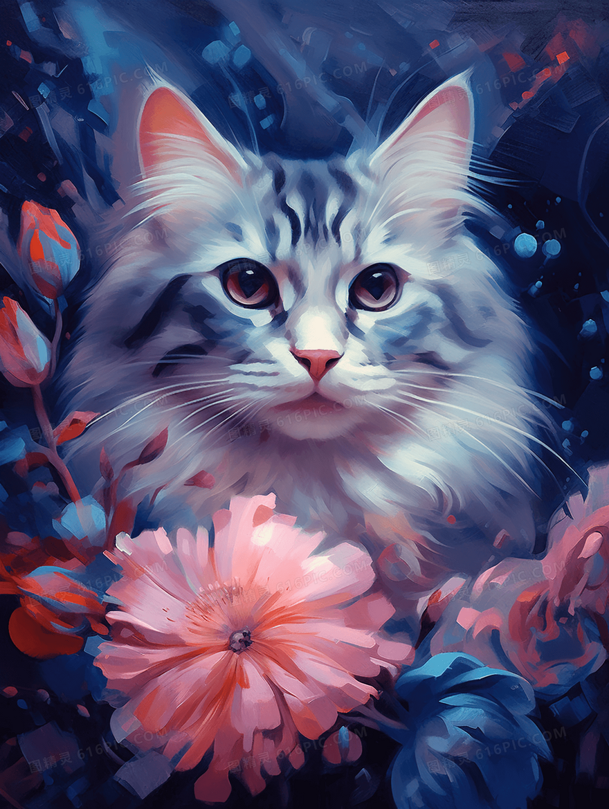 彩色猫咪头像插画