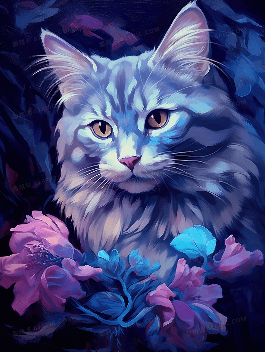 彩色猫咪头像插画