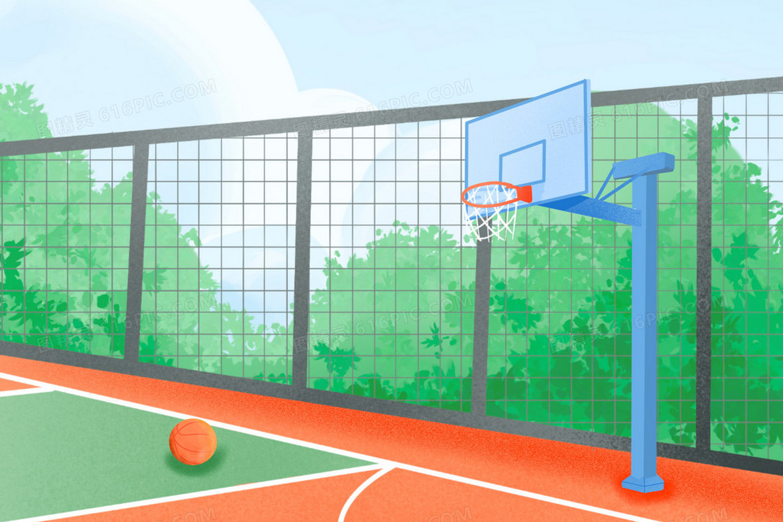 学校篮球场场景插画