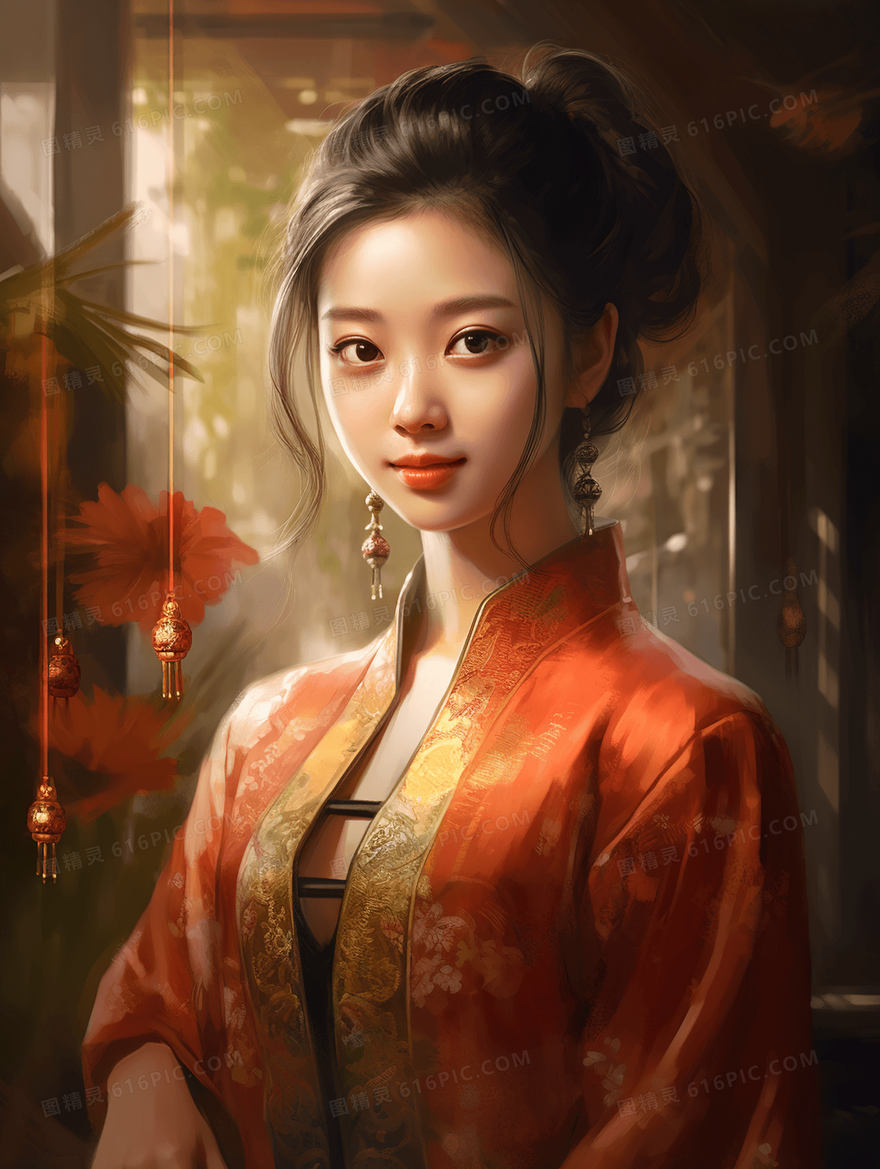 古典美女人物特写图片插画