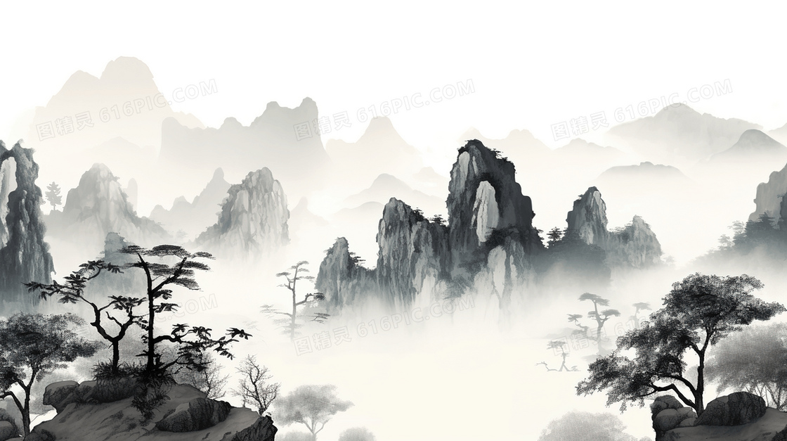 中国风唯美山水风景插画