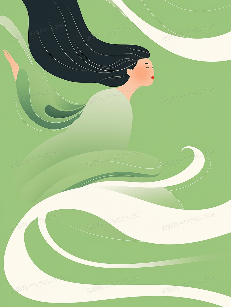 国潮风唯美意境长裙女孩人物插画