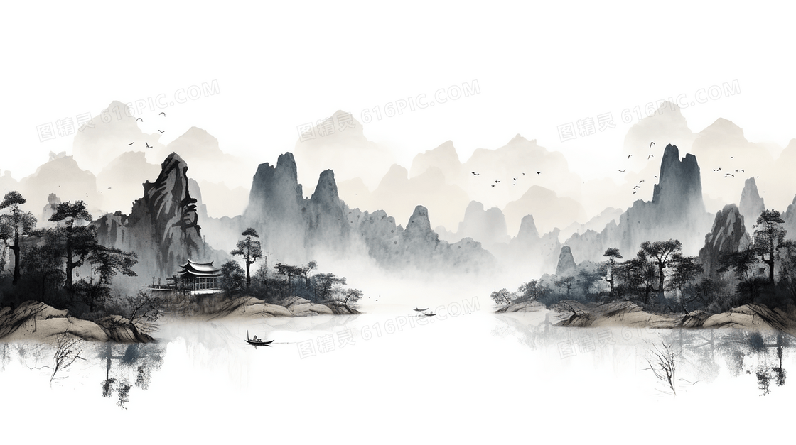 中国风唯美山水风景插画