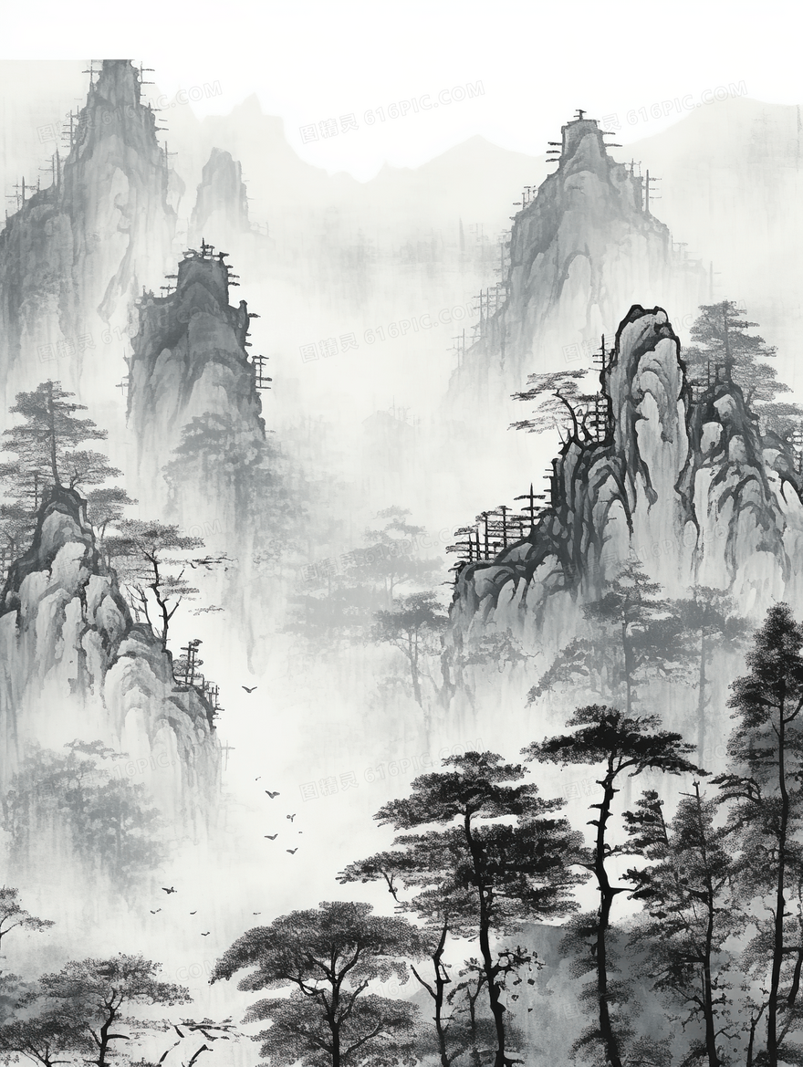 中国风唯美山水风景插画